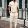 Men's Quarter-Zip Two-Piece Set - Casual Short Sleeve & Jogger Co-Ord