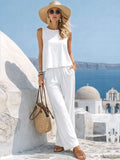 Women's Casual Cotton Linen Vest and Pants Set