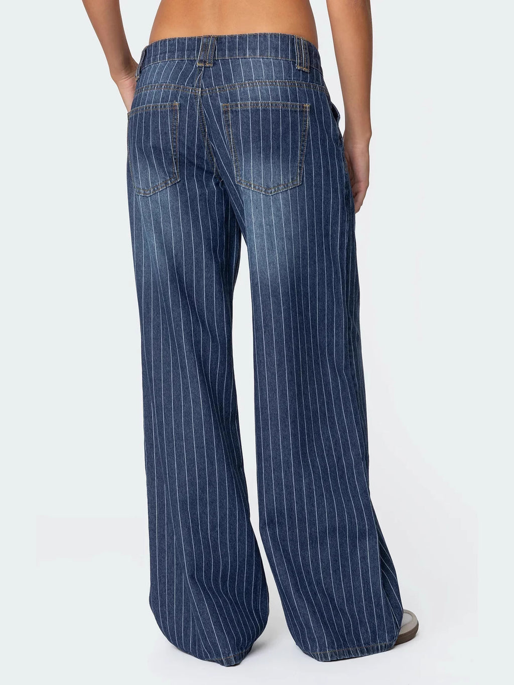 Low-rise striped loose-fitting casual jeans