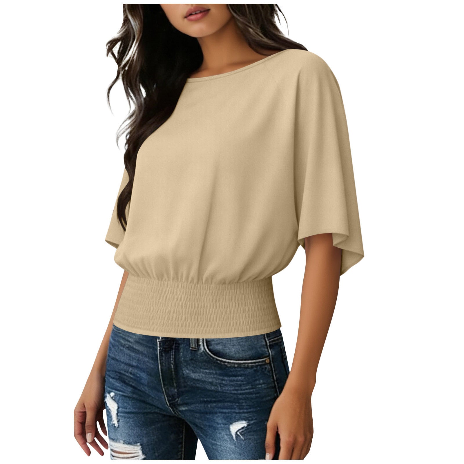 Solid color loose casual crew neck T-shirt