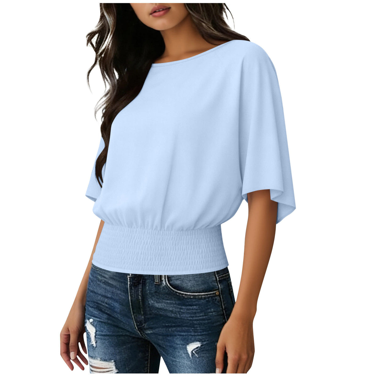 Solid color loose casual crew neck T-shirt