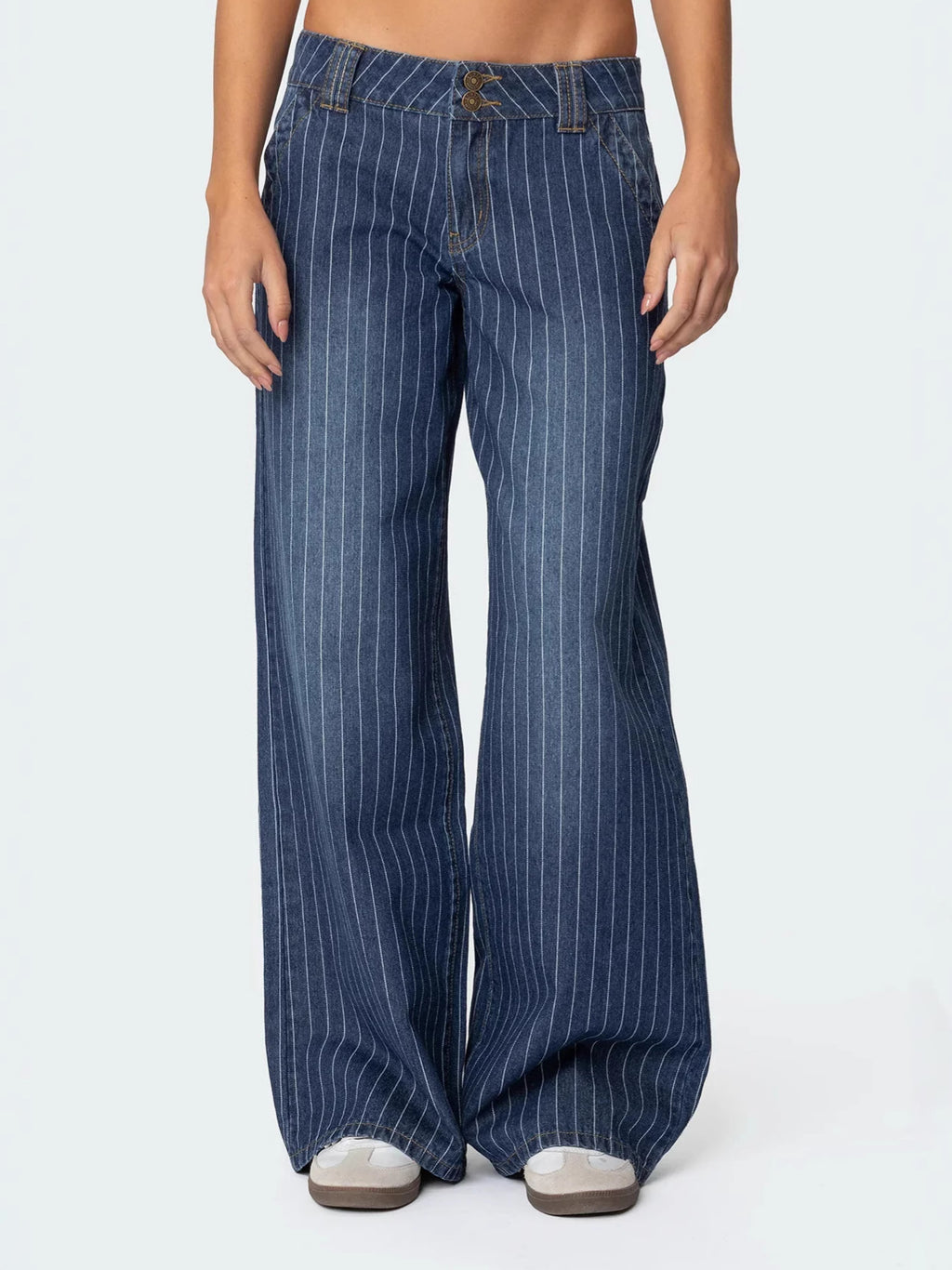 Low-rise striped loose-fitting casual jeans