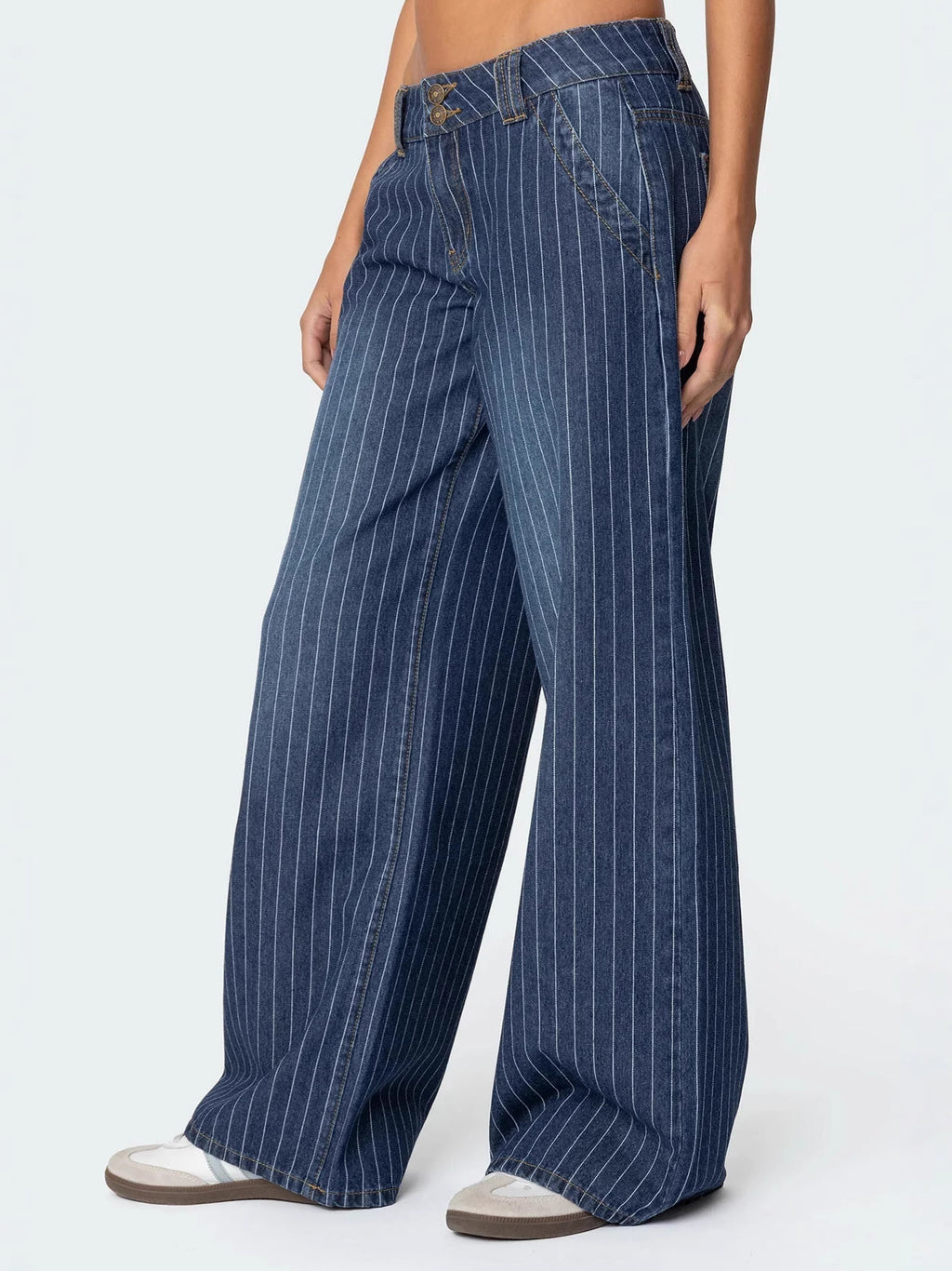 Low-rise striped loose-fitting casual jeans