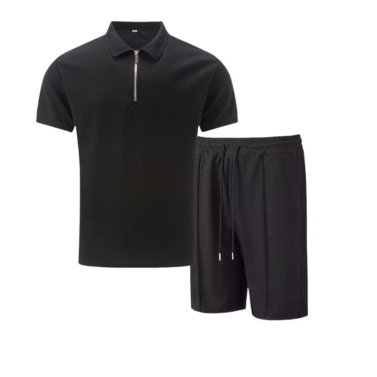 Solid Color Zippered Men's Polo Shorts Casual Suit