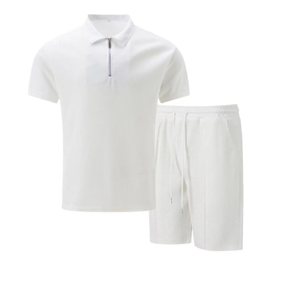 Solid Color Zippered Men's Polo Shorts Casual Suit