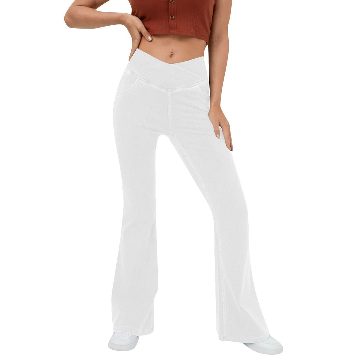 Women’s Crossover High Waist Functional Pocket Flare Bootcut Jeans