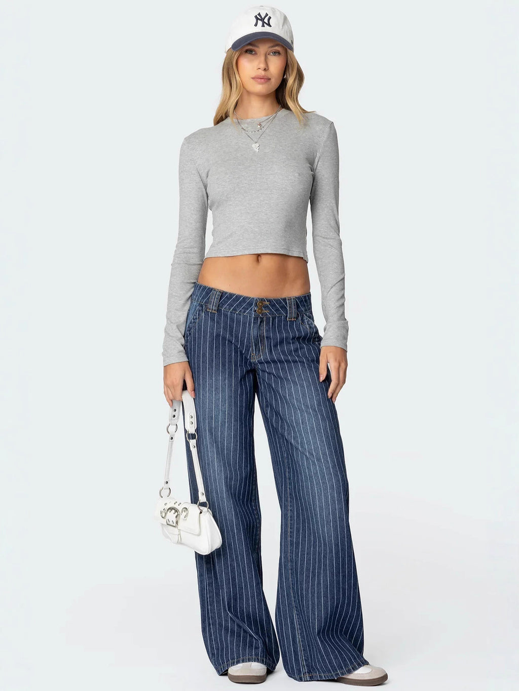 Low-rise striped loose-fitting casual jeans