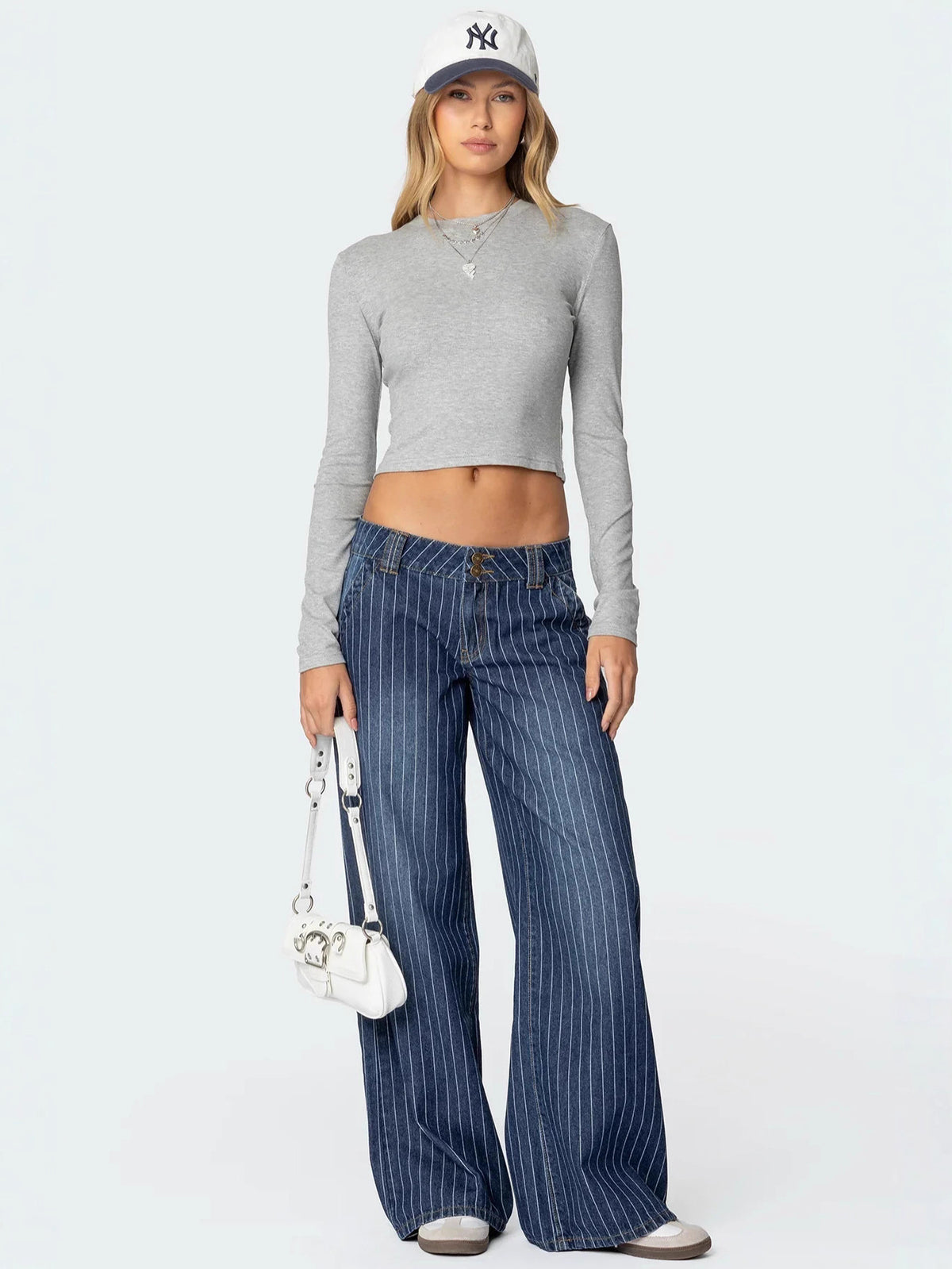 Low-rise striped loose-fitting casual jeans