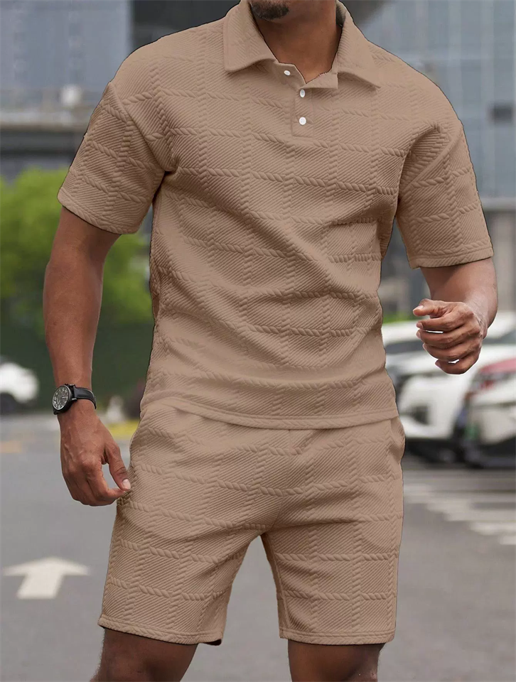 Men's Casual Summer Holiday Style 2 Piece Textured Knit Polo Short Outfits