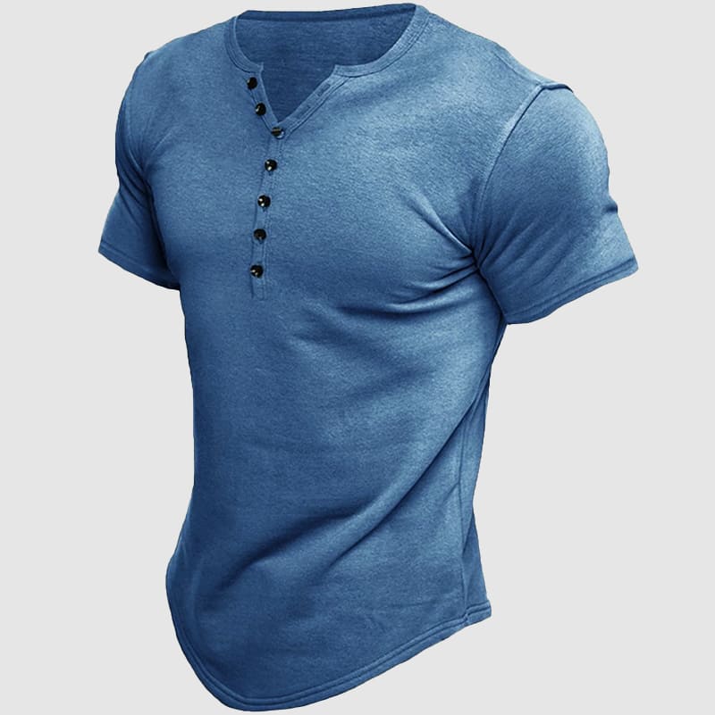 European and American men's Henley short-sleeved shirt