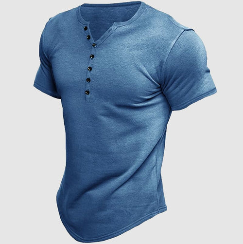 European and American men's Henley short-sleeved shirt