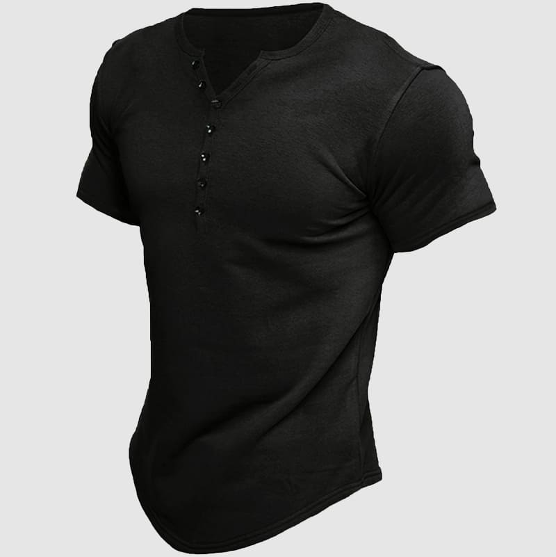 European and American men's Henley short-sleeved shirt