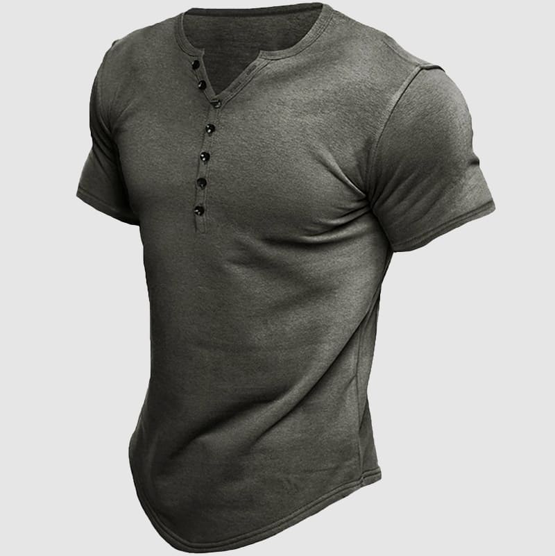 European and American men's Henley short-sleeved shirt