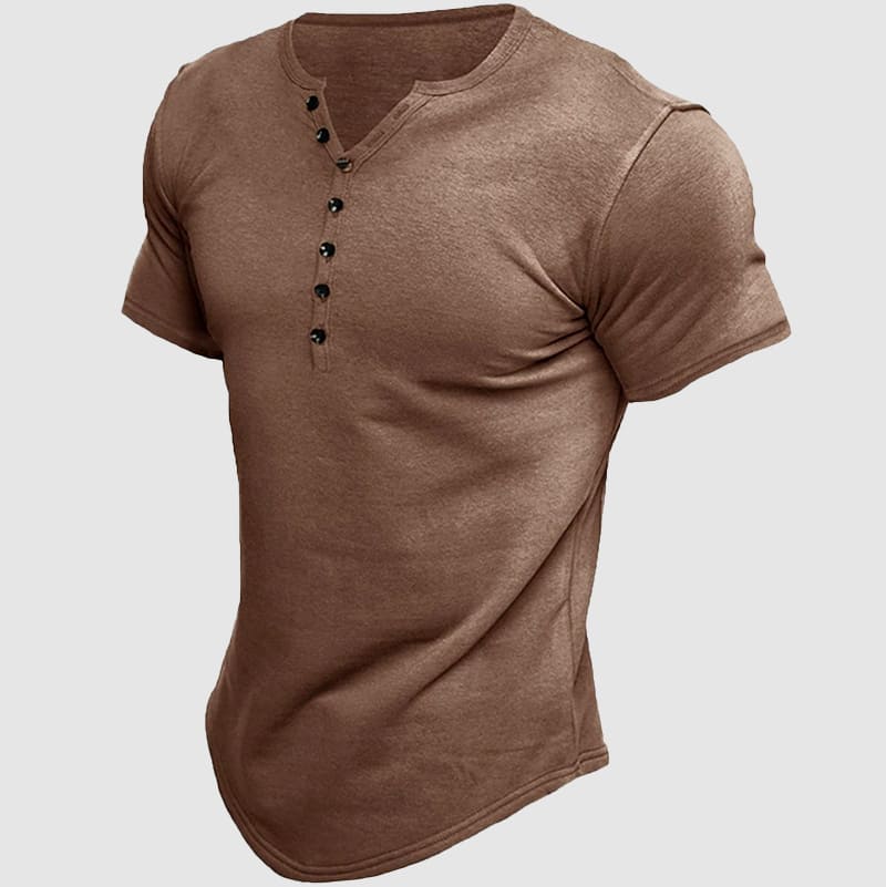 European and American men's Henley short-sleeved shirt
