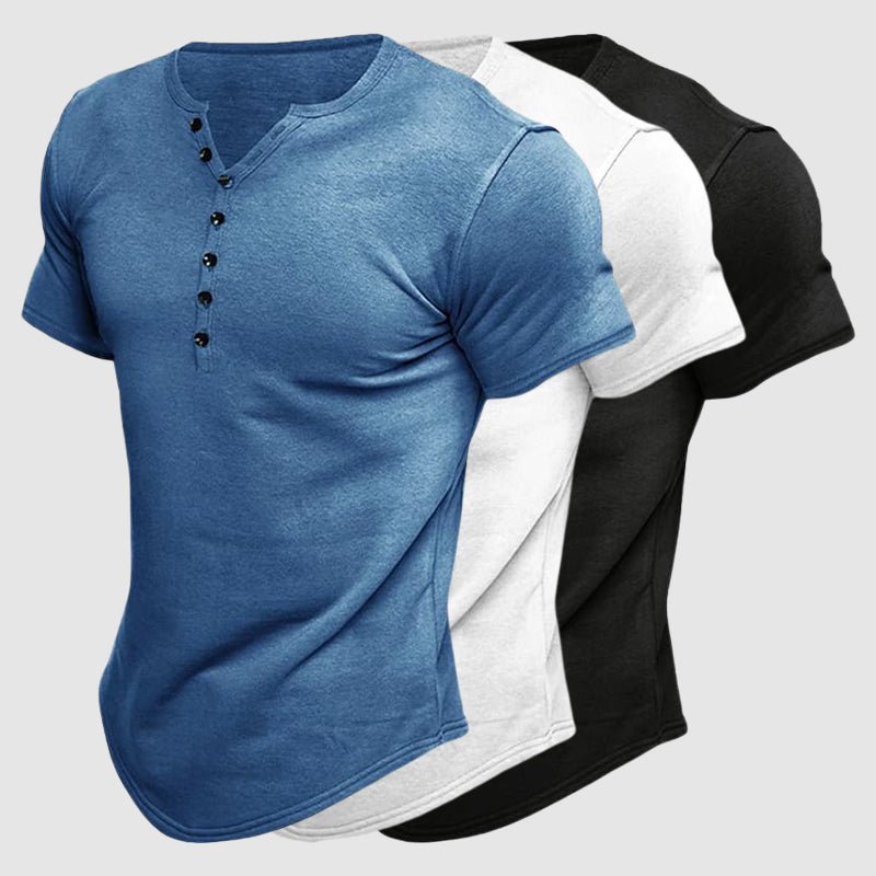 European and American men's Henley short-sleeved shirt