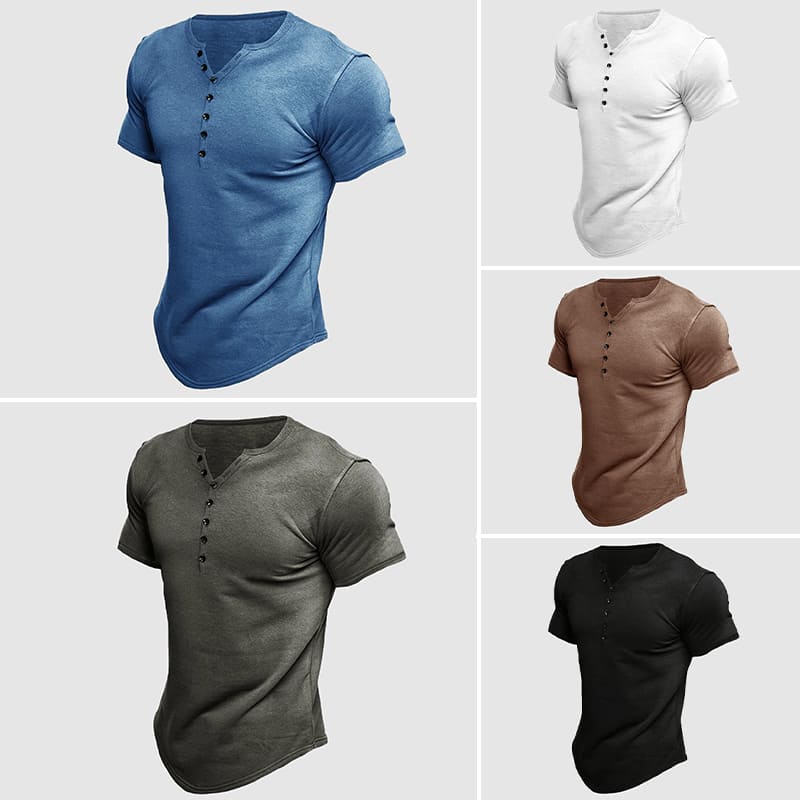 European and American men's Henley short-sleeved shirt