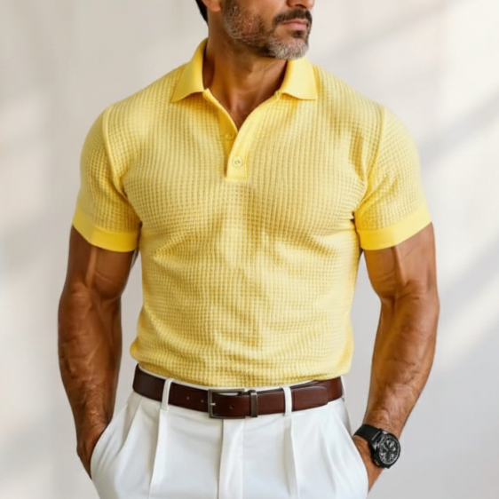 Men's Textured Knit Slim-Fit Polo Shirt - Short Sleeve Casual Top