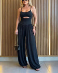 New summer style wide-leg jumpsuit with cutout waist and halter straps