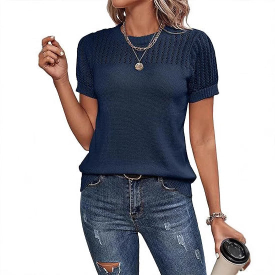 Simple round neck women's knit top