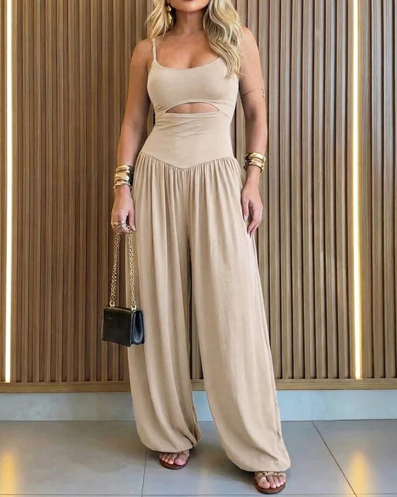 New summer style wide-leg jumpsuit with cutout waist and halter straps