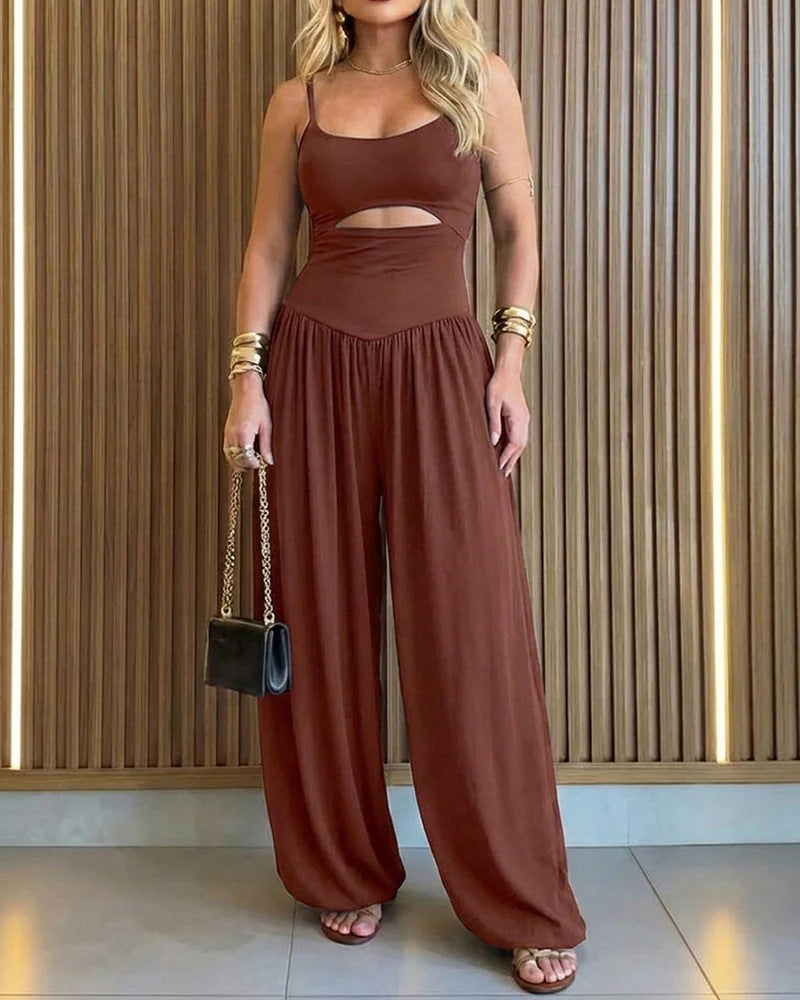 New summer style wide-leg jumpsuit with cutout waist and halter straps