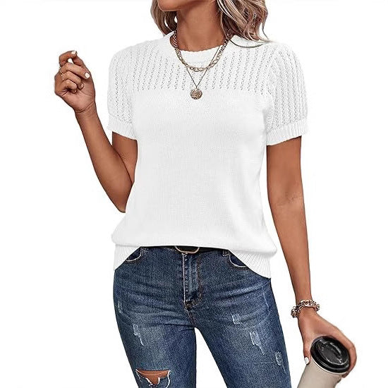 Simple round neck women's knit top