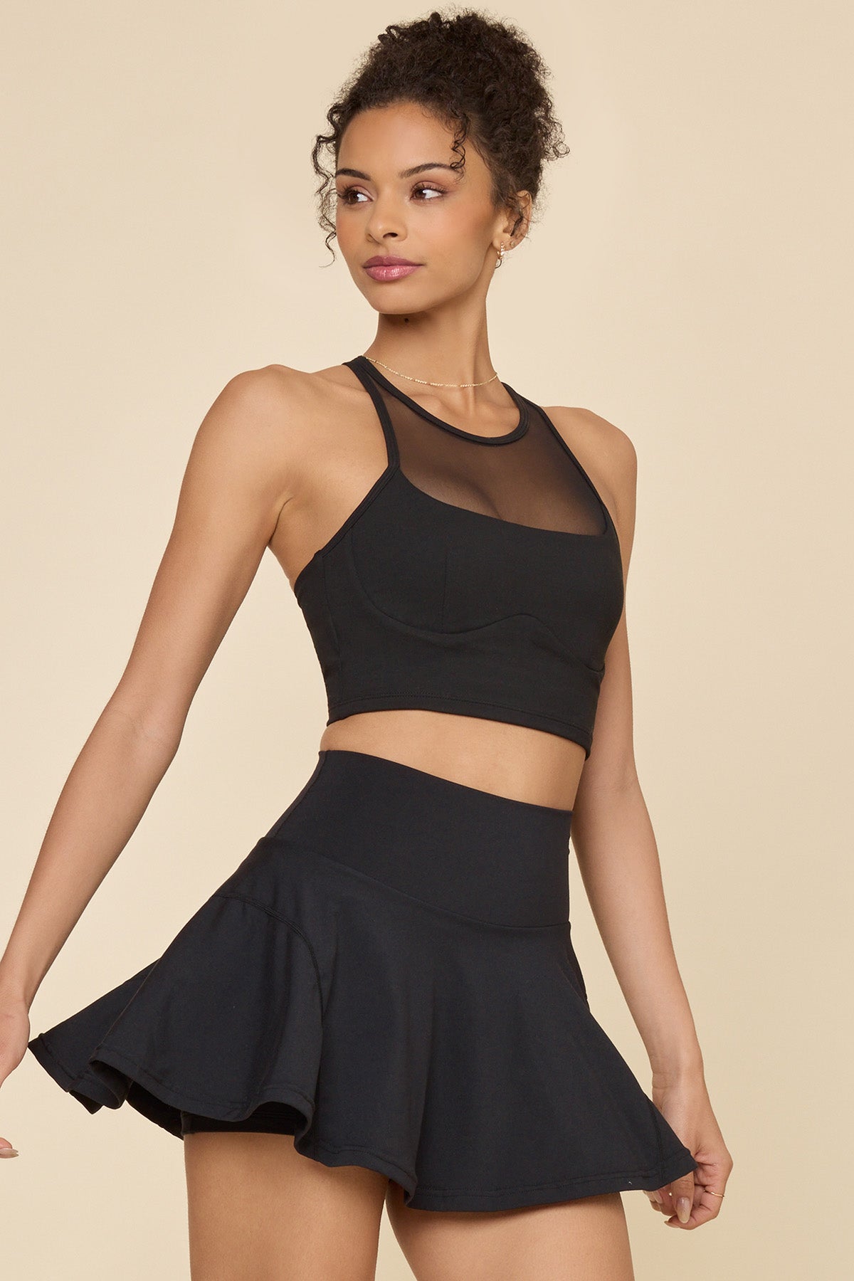 Elegant women's pleated tennis skirt, high-waisted athletic mini skirt, black