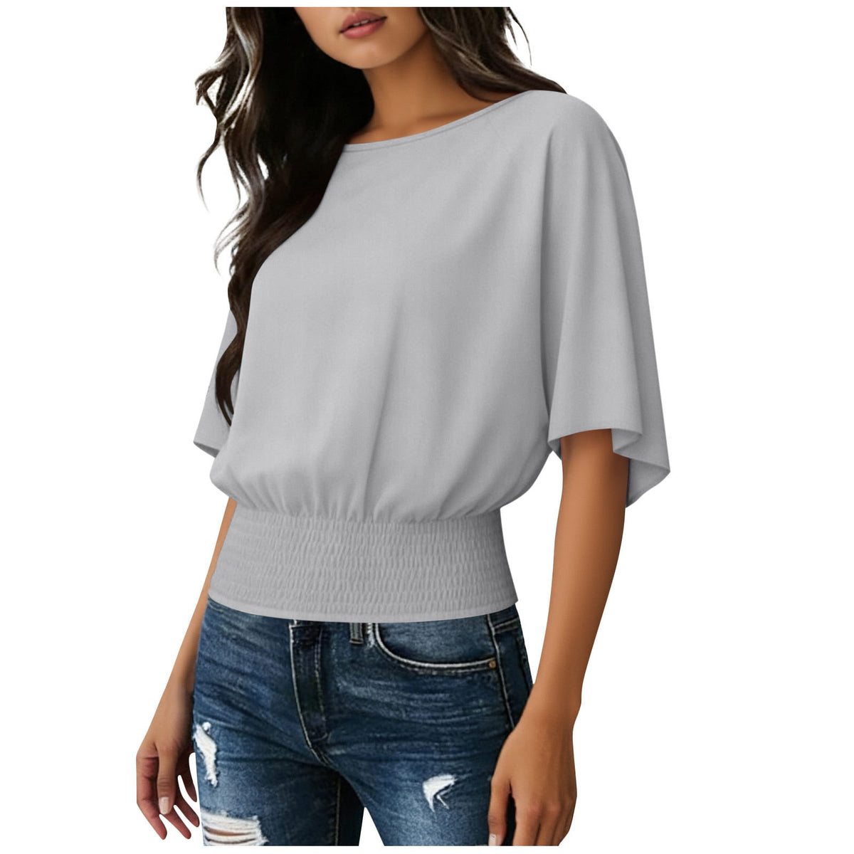 Solid color loose casual crew neck T-shirt