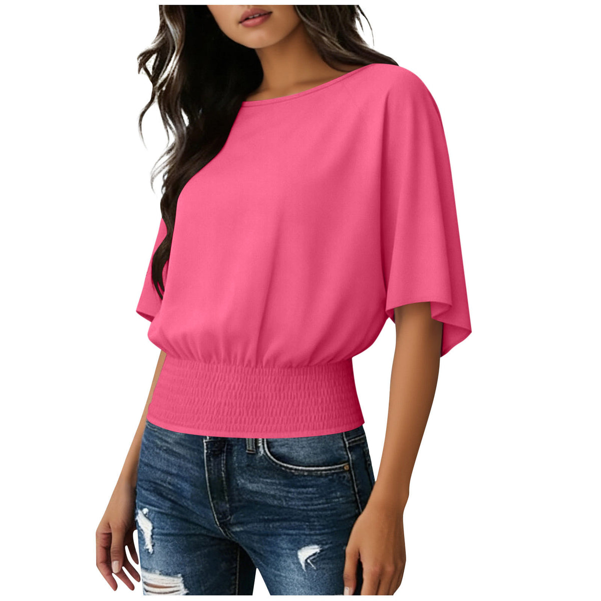 Solid color loose casual crew neck T-shirt