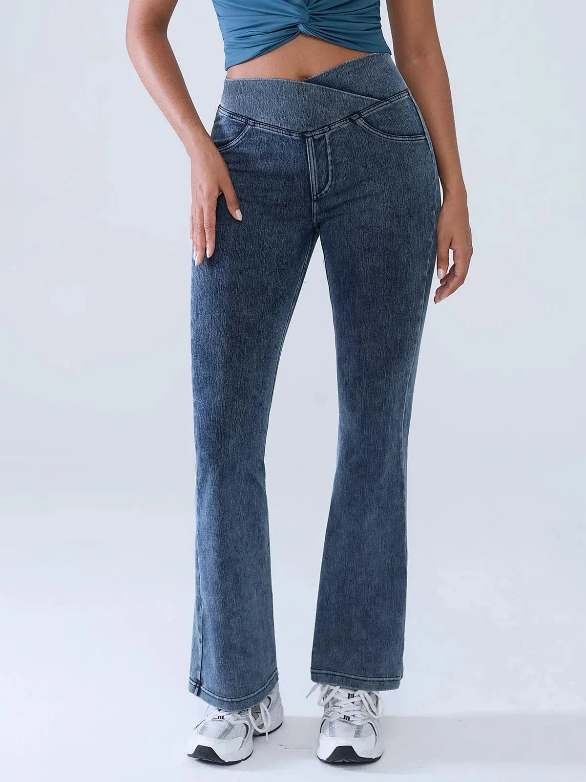 Women’s Crossover High Waist Functional Pocket Flare Bootcut Jeans