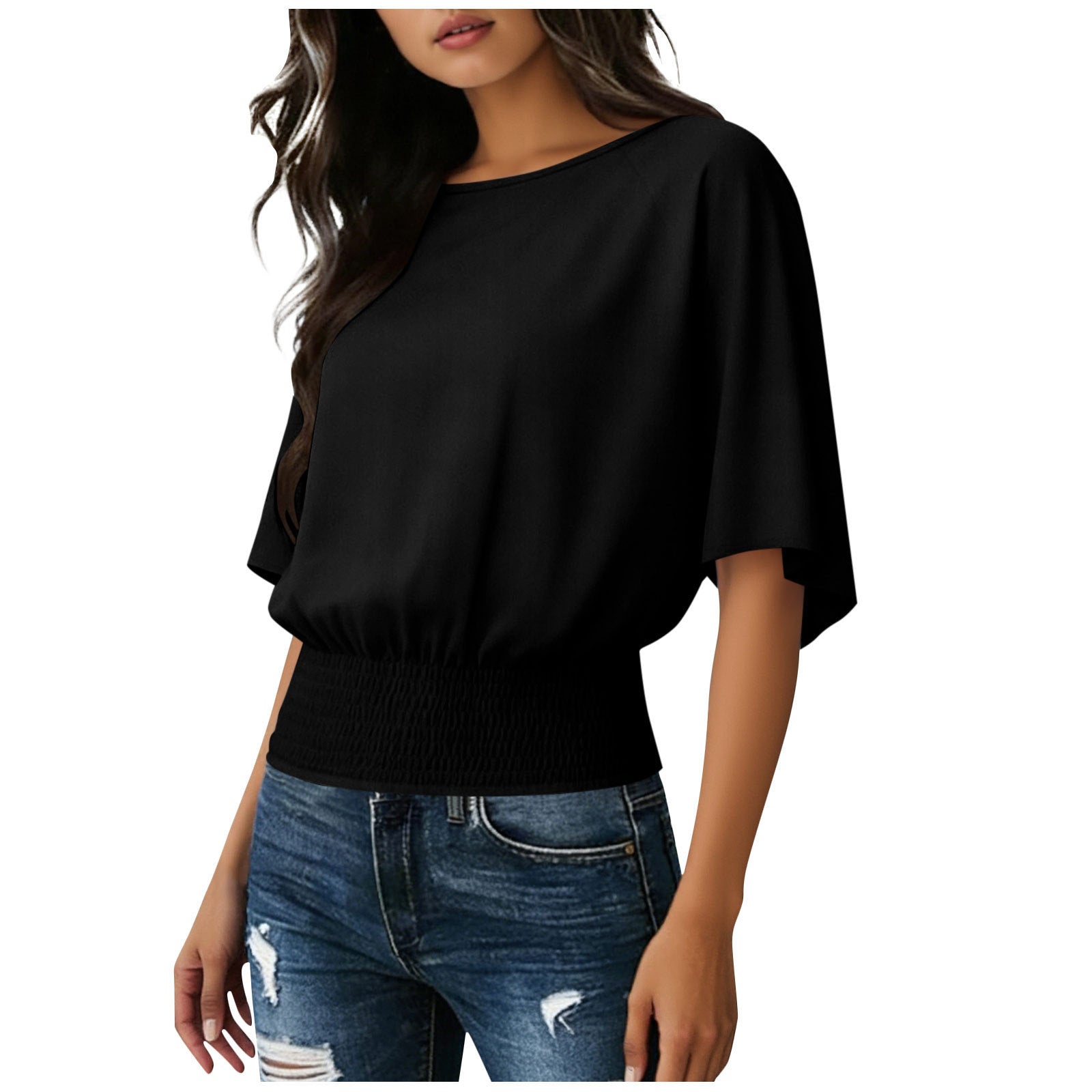 Solid color loose casual crew neck T-shirt