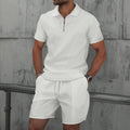 Men’s Half-Zip Polo Shirt & Drawstring Shorts Textured 2-Piece Set