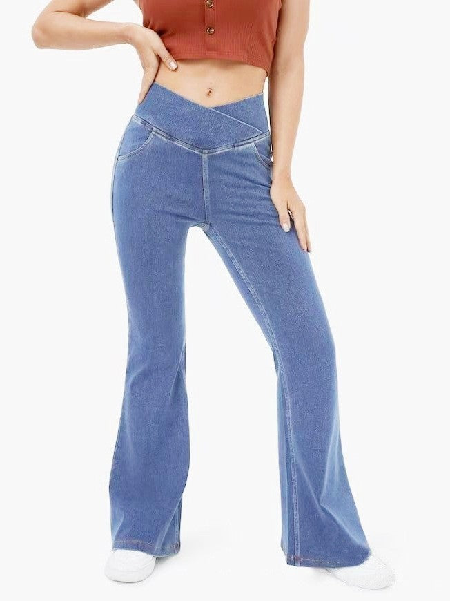 Women’s Crossover High Waist Functional Pocket Flare Bootcut Jeans