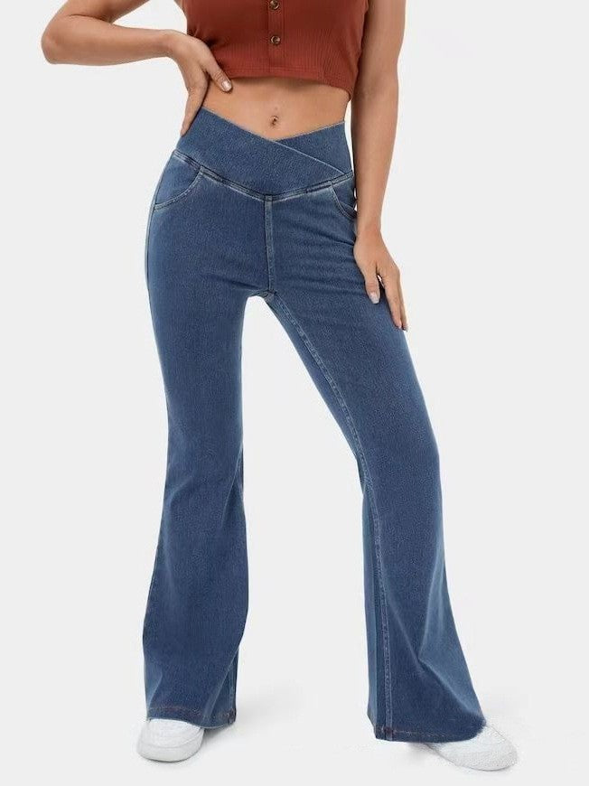 Women’s Crossover High Waist Functional Pocket Flare Bootcut Jeans