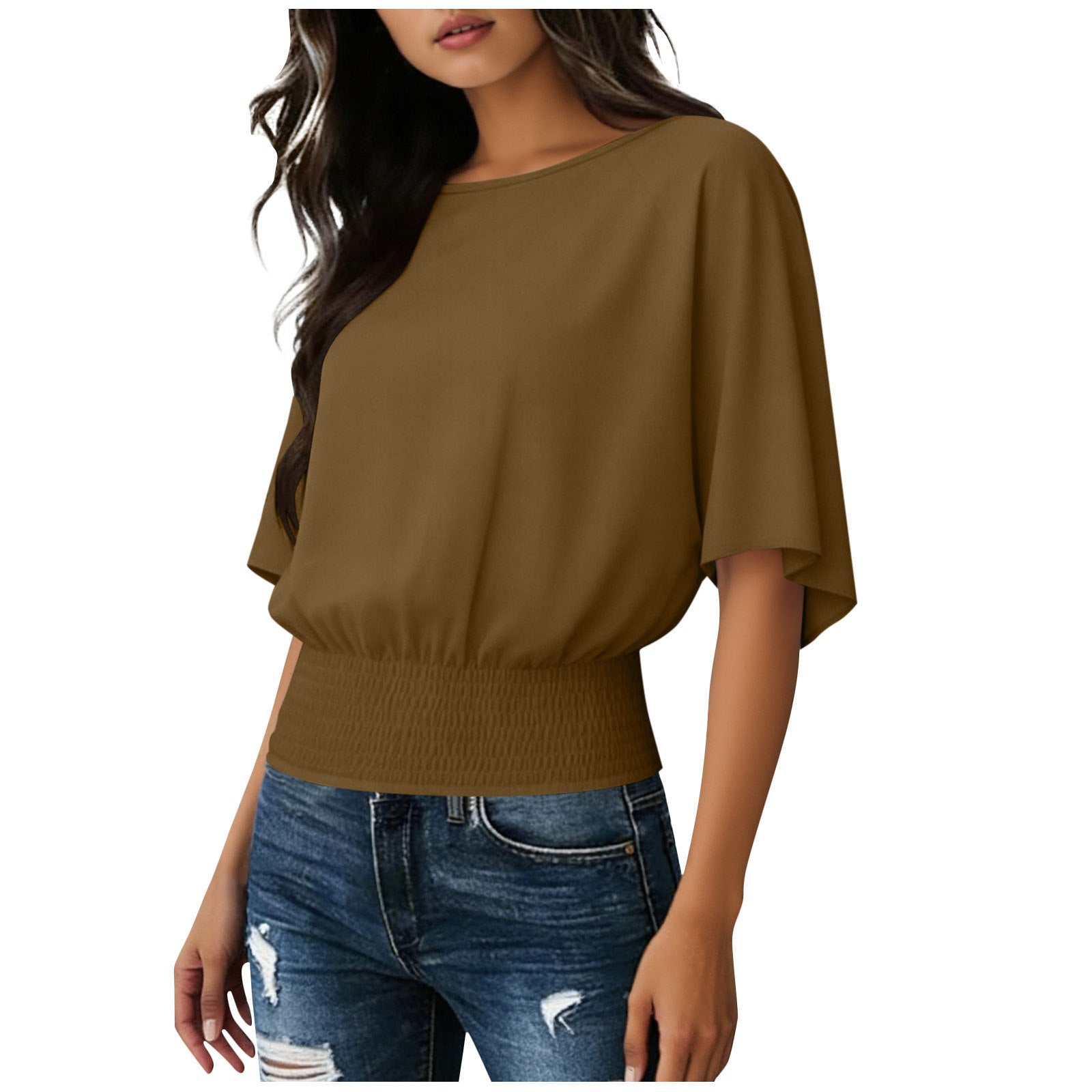 Solid color loose casual crew neck T-shirt