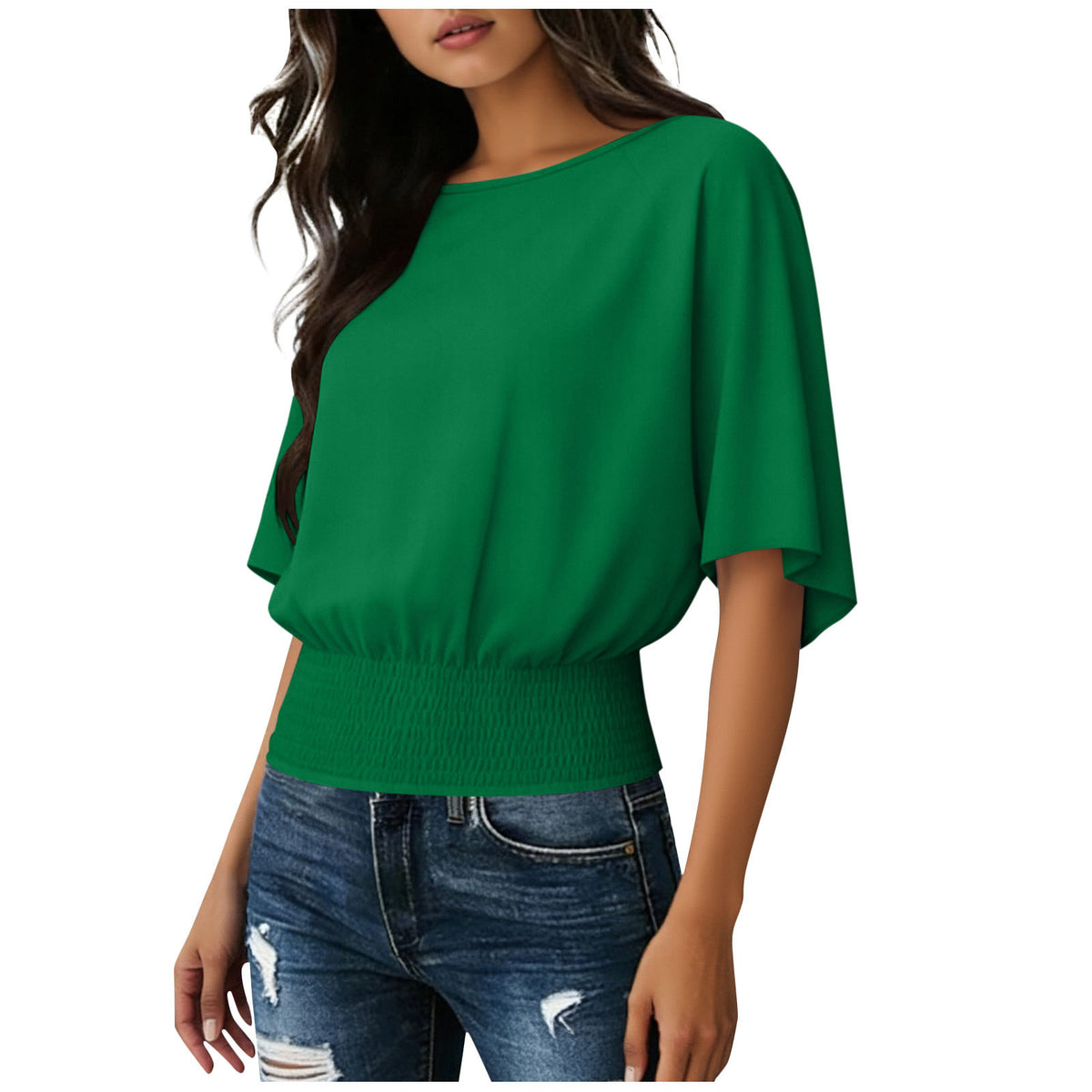 Solid color loose casual crew neck T-shirt