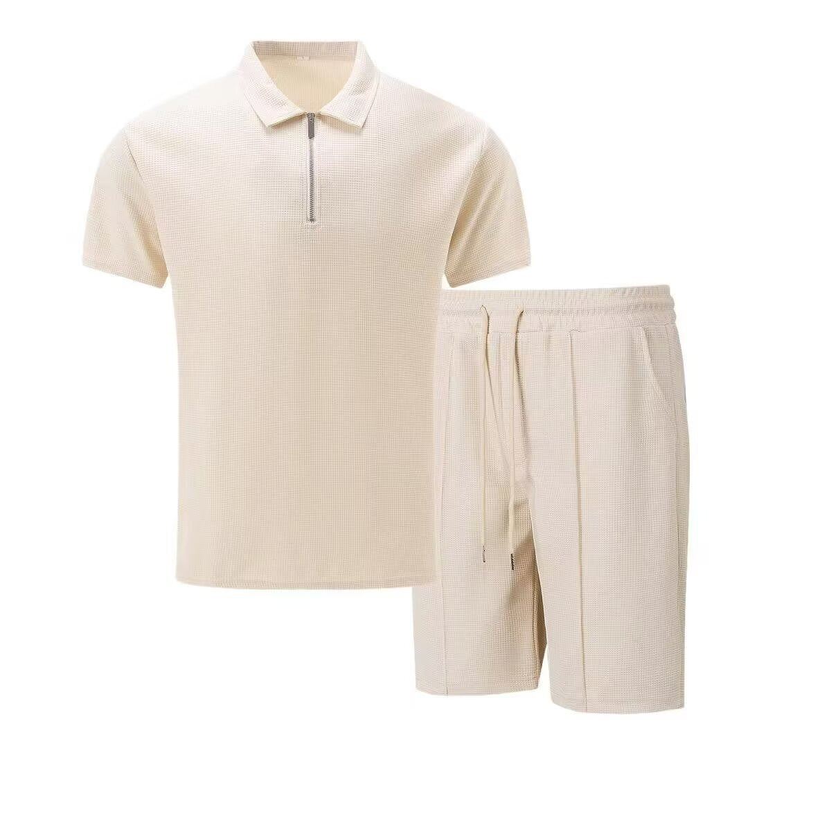 Solid Color Zippered Men's Polo Shorts Casual Suit
