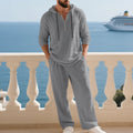 Men’s Half Button Hooded Long Sleeve Top & Drawstring Straight Pants 2-Piece Casual Set