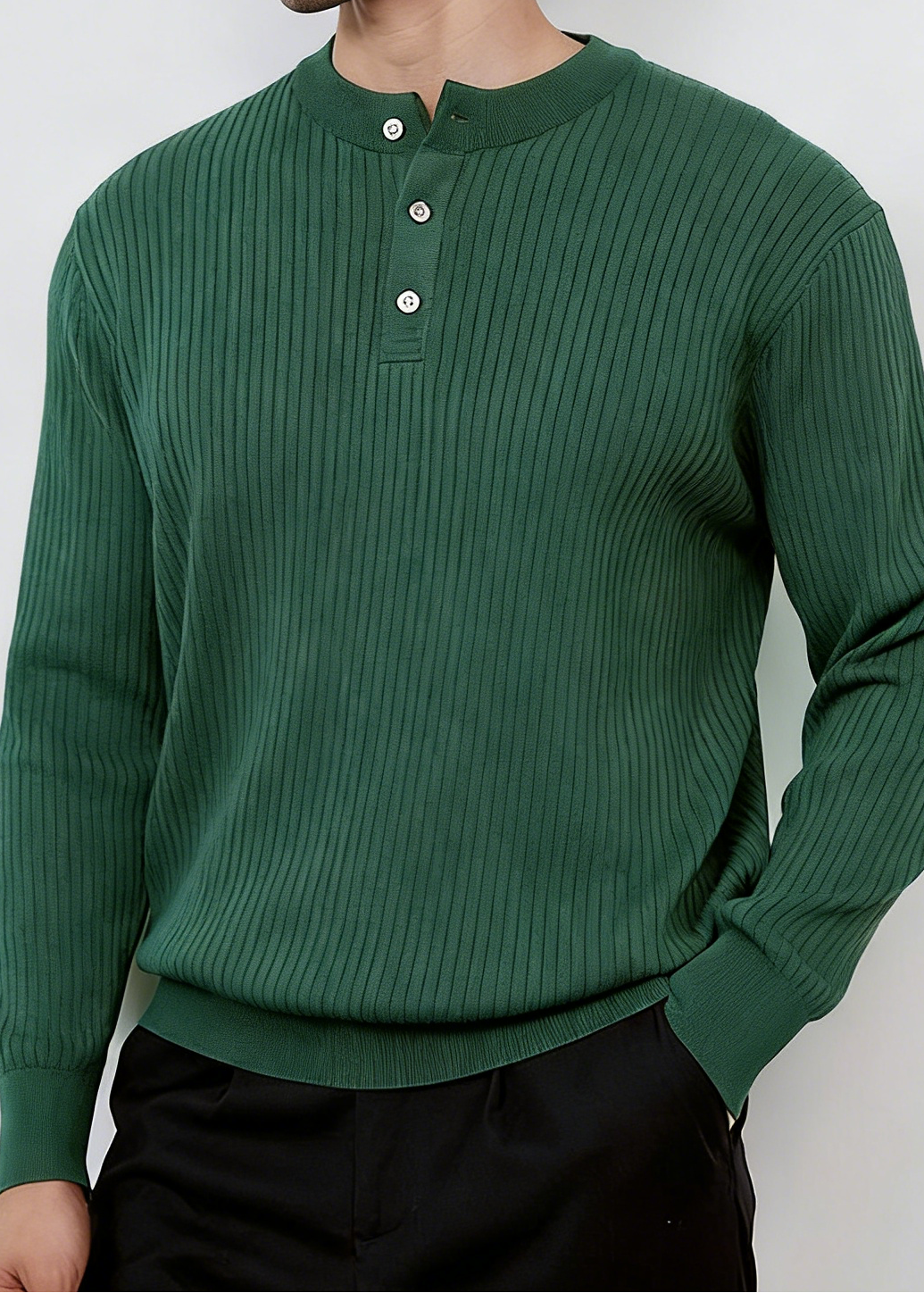 Men’s Ribbed Henley Knit Shirt – Slim Fit Muscle Long Sleeve Casual Sweater
