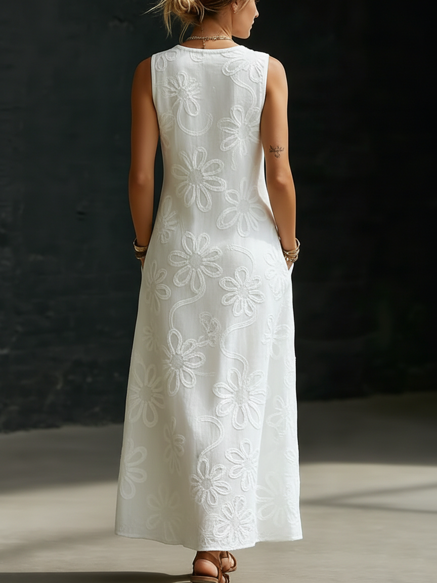 Vestido Midi de Algodón con Escote en V