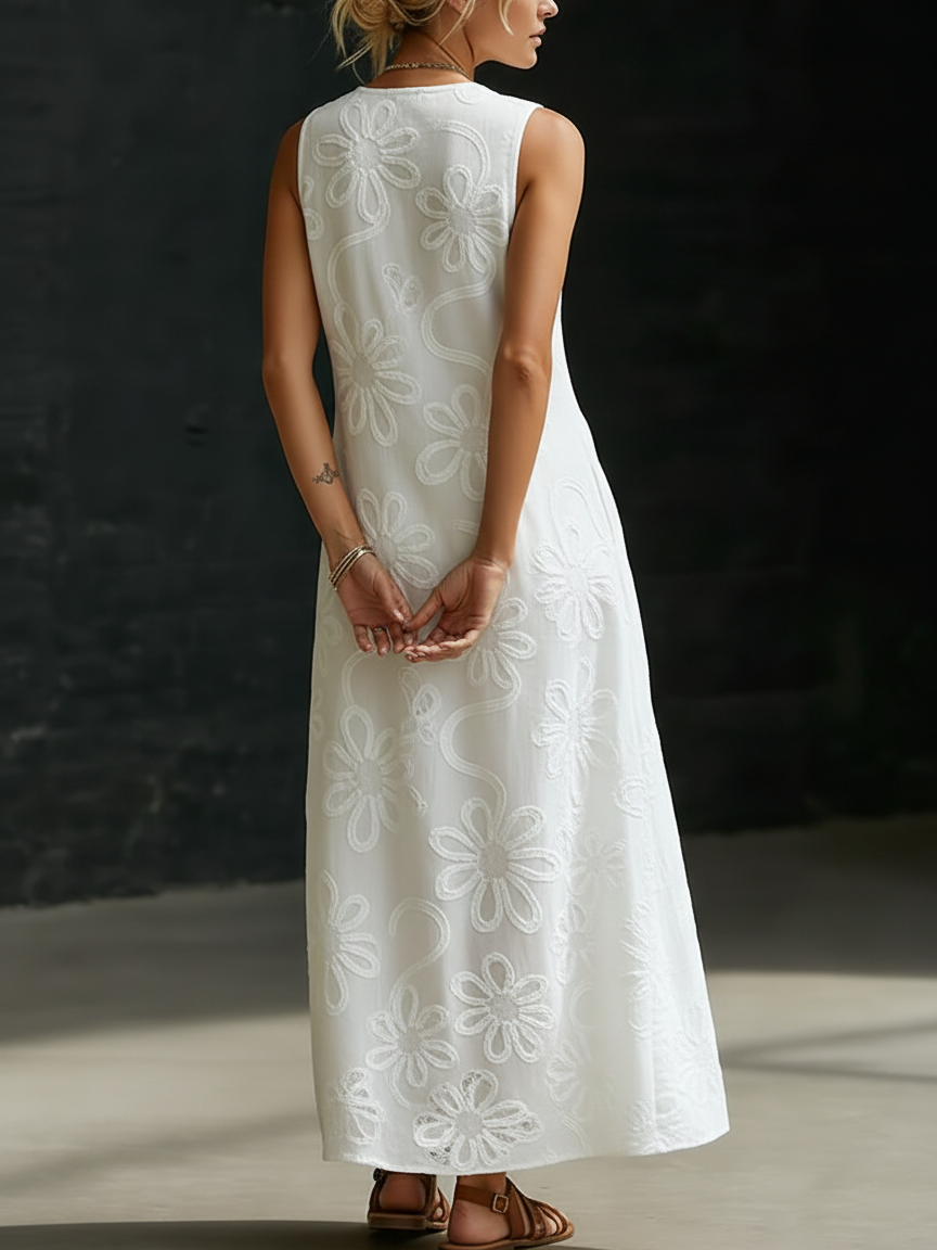 Vestido Midi de Algodón con Escote en V