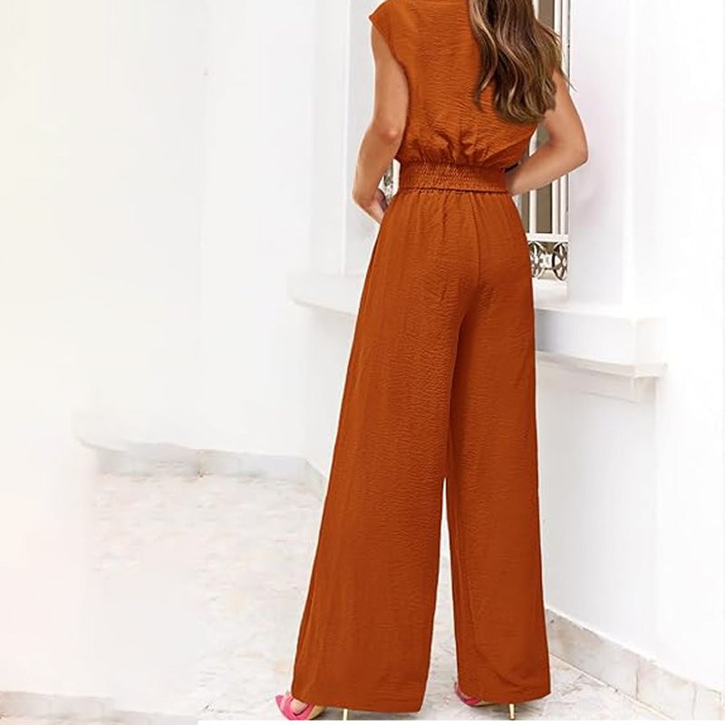 👗 50% OFF NOW! 🌿 Women's V-Neck Tie-Front Top & Wide-Leg Pants Set – Breathable Linen, Flattering Fit & Versatile Style ✨